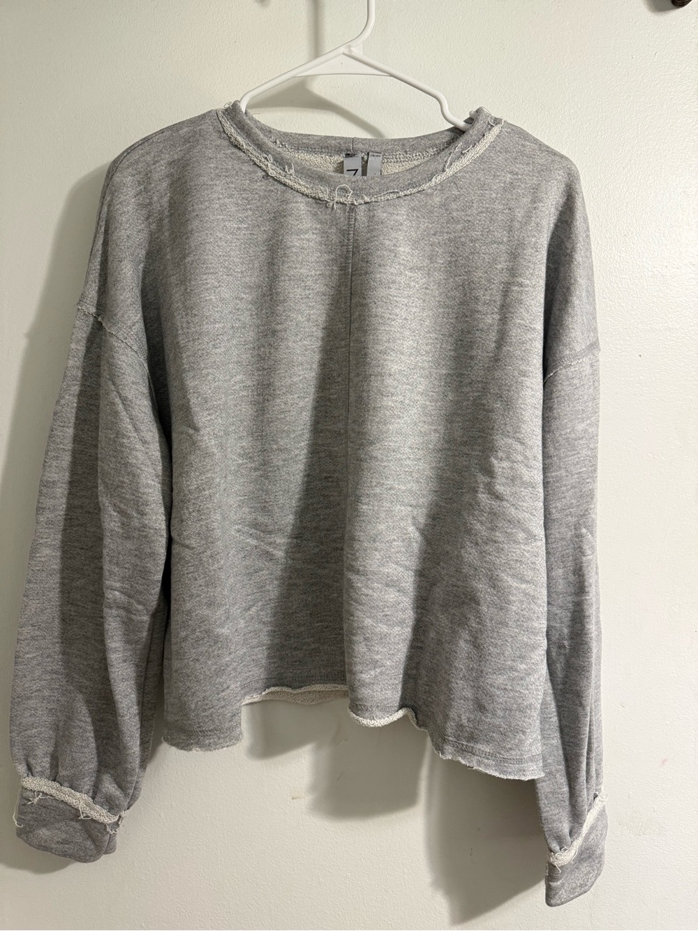 Zella Light Heather Gray Distressed Raw-Edge Crew Sweatshirt